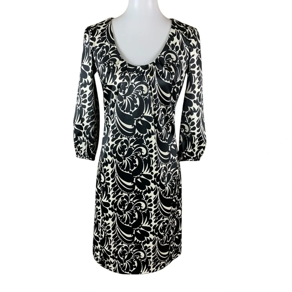 Harolds Black White Scroll Print Dress‎ 6 Retro Mod Cocktail Party Classic